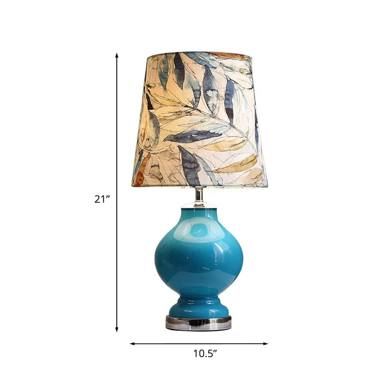 Blauw 1-lichts nachtkastje licht modernistisch bedrukt stoffen vat nachtkastje voor nachtkastje Clearhalo