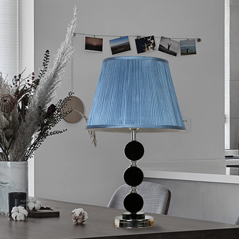 Blauw enkel licht nachtkastje licht traditionalisme stoffen kegel nachtkastje lamp met kristallen voet Clearhalo