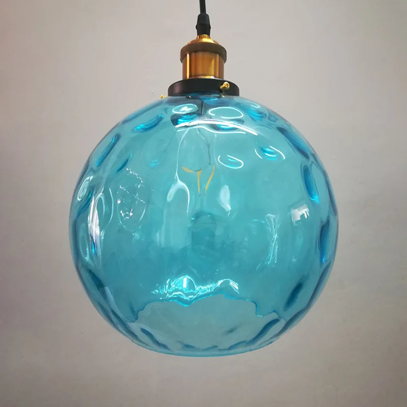 Blauw gegolfde glazen bol hanglamp modern 1 licht 8"/10"/12" W messing plafond hanglamp Clearhalo