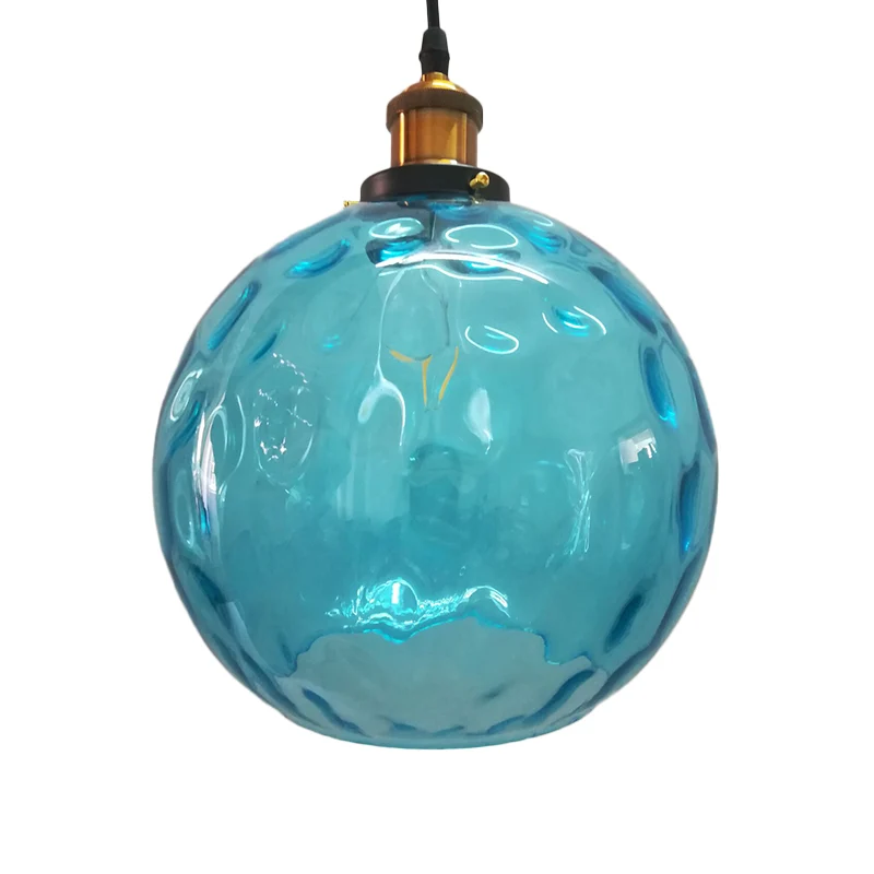 Blauw gegolfde glazen bol hanglamp modern 1 licht 8"/10"/12" W messing plafond hanglamp Clearhalo