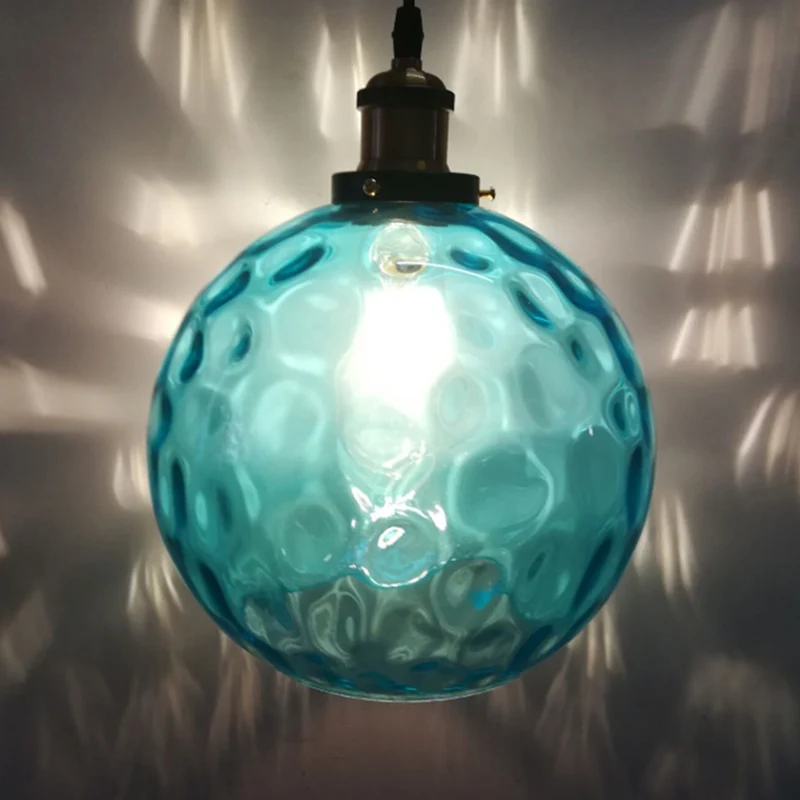 Blauw gegolfde glazen bol hanglamp modern 1 licht 8"/10"/12" W messing plafond hanglamp Clearhalo