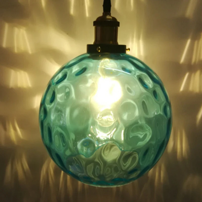 Blauw gegolfde glazen bol hanglamp modern 1 licht 8"/10"/12" W messing plafond hanglamp Clearhalo