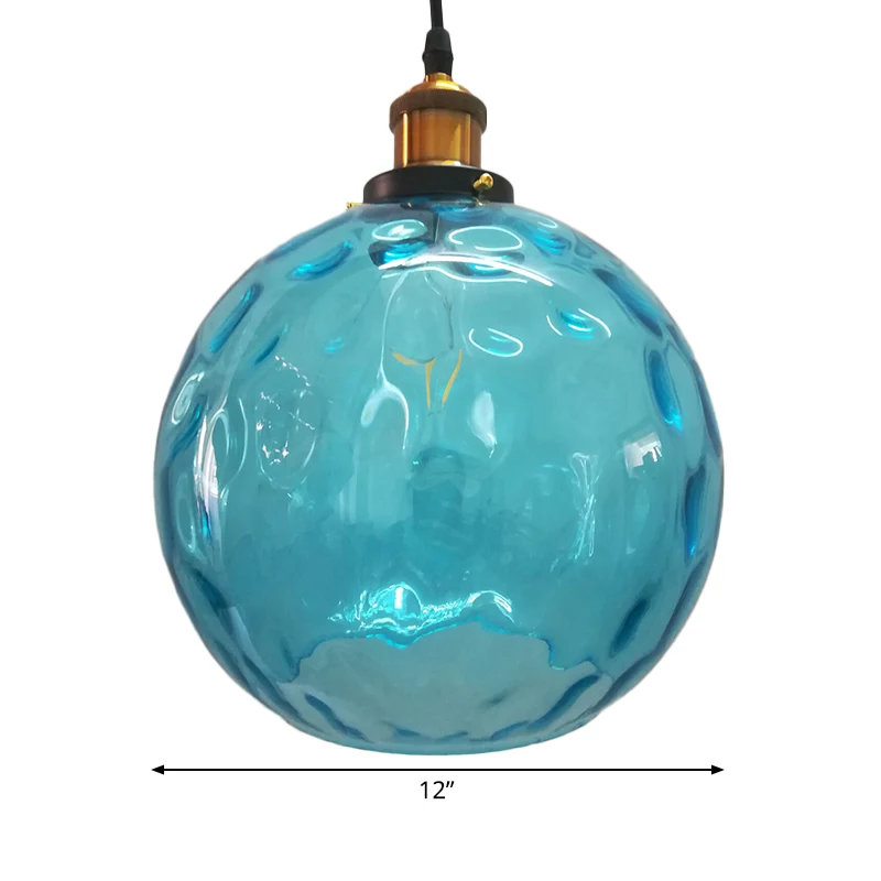 Blauw gegolfde glazen bol hanglamp modern 1 licht 8"/10"/12" W messing plafond hanglamp Clearhalo
