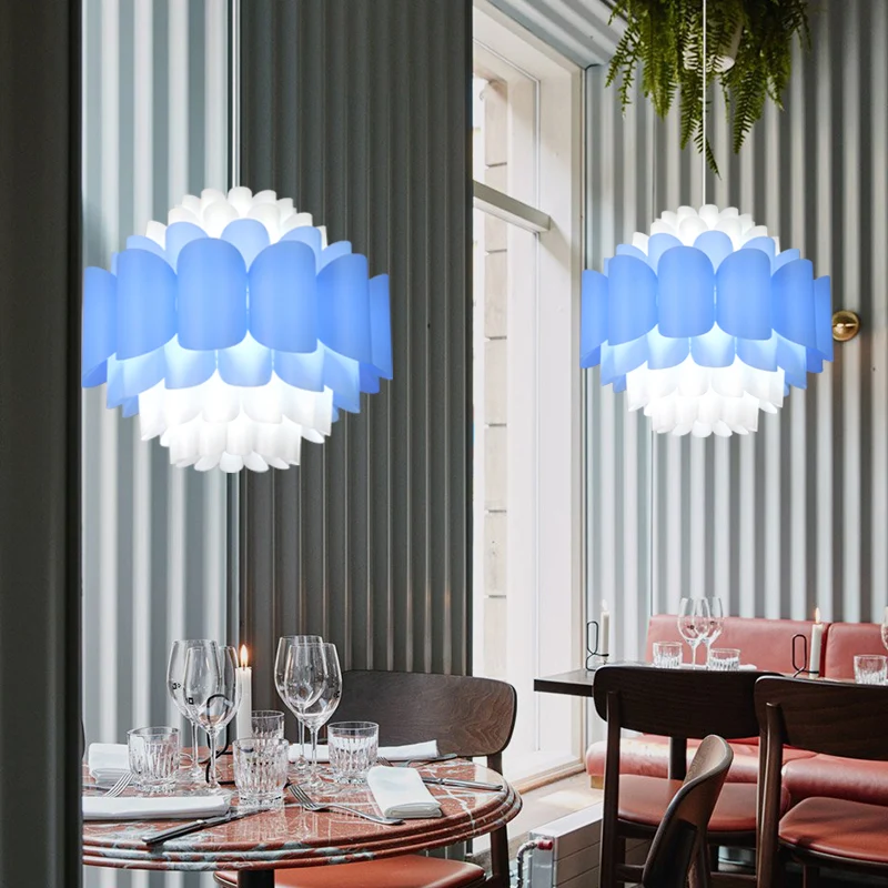 Blauw gelaagde bloemenhangende verlichting modernistische acryl LED hangende plafondlamp voor restaurant Clearhalo