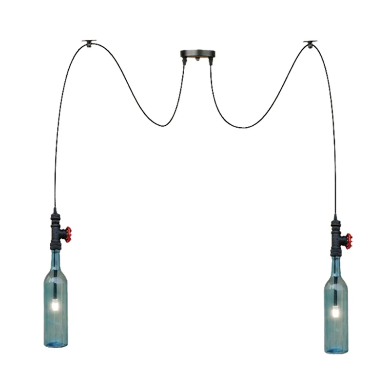 Blauw glas zwart Swag Cluster hanglamp fles 2/3/6 lampen Vintage hanglampset voor restaurant Clearhalo