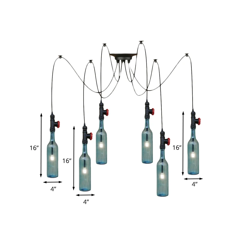 Blauw glas zwart Swag Cluster hanglamp fles 2/3/6 lampen Vintage hanglampset voor restaurant Clearhalo