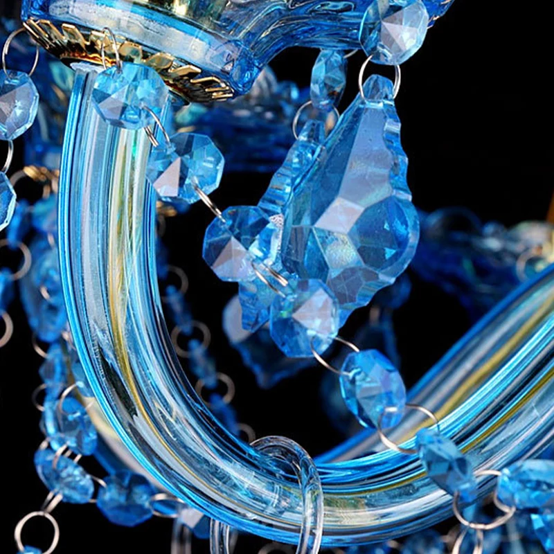Blauwe kandelaar/belkroonluchter licht modernisme 8/18 koppen afgeschuind glas kristallen hanglamp met schaduw/schaduwloos...
