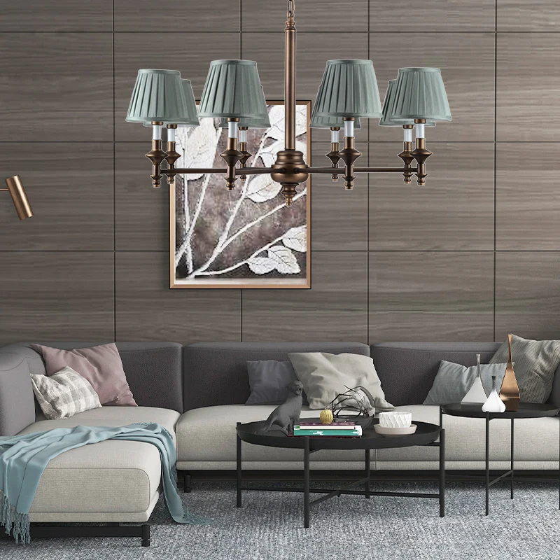Blauwe kegel geplooide schaduw kroonluchter lichtarmatuur Scandinavische stof 6/8 lichten woonkamer hanglamp Clearhalo