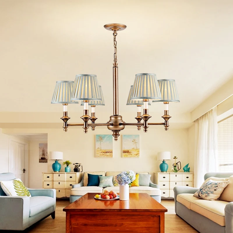 Blauwe kegel geplooide schaduw kroonluchter lichtarmatuur Scandinavische stof 6/8 lichten woonkamer hanglamp Clearhalo