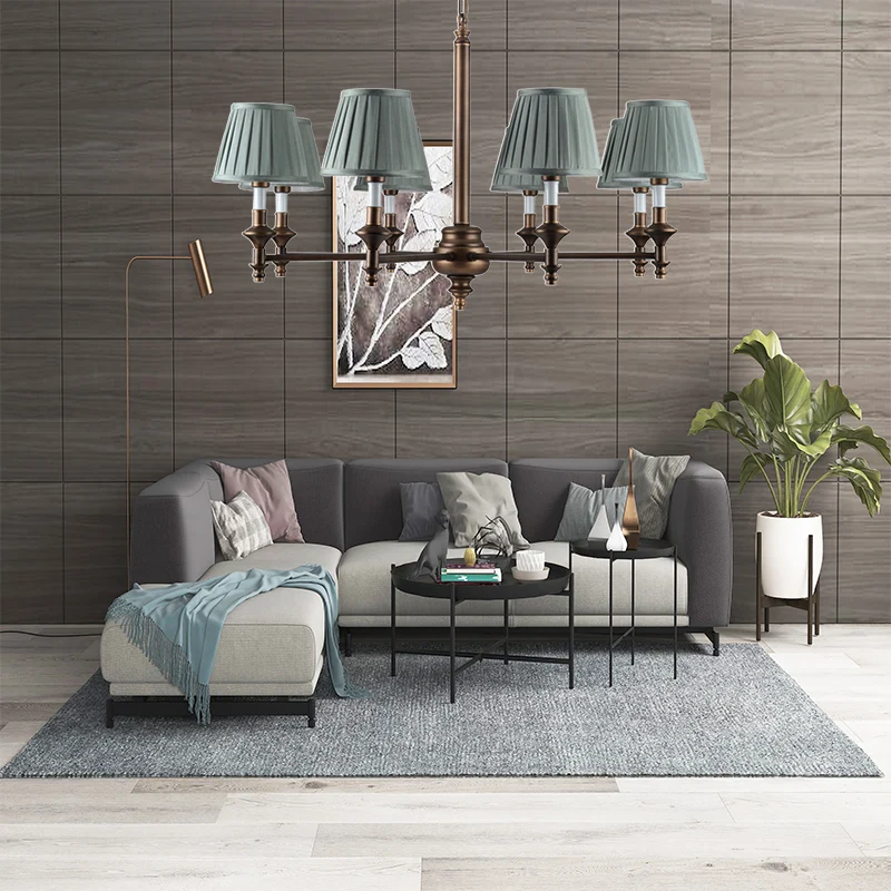 Blauwe kegel geplooide schaduw kroonluchter lichtarmatuur Scandinavische stof 6/8 lichten woonkamer hanglamp Clearhalo