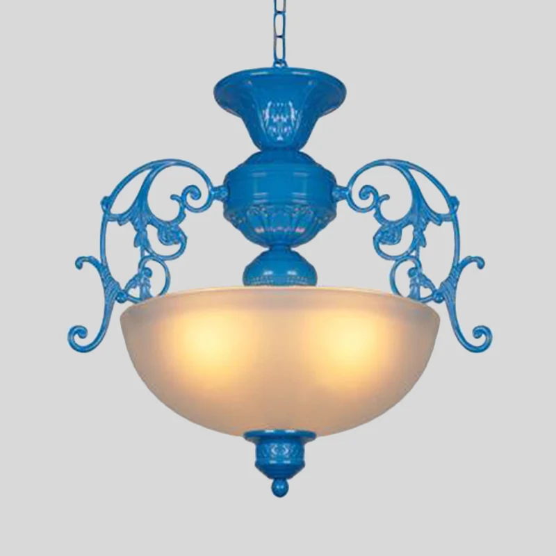 Blauwe kom kroonluchterlamp klassieke stijl metaal 3 lampen woonkamer hanglamp Clearhalo