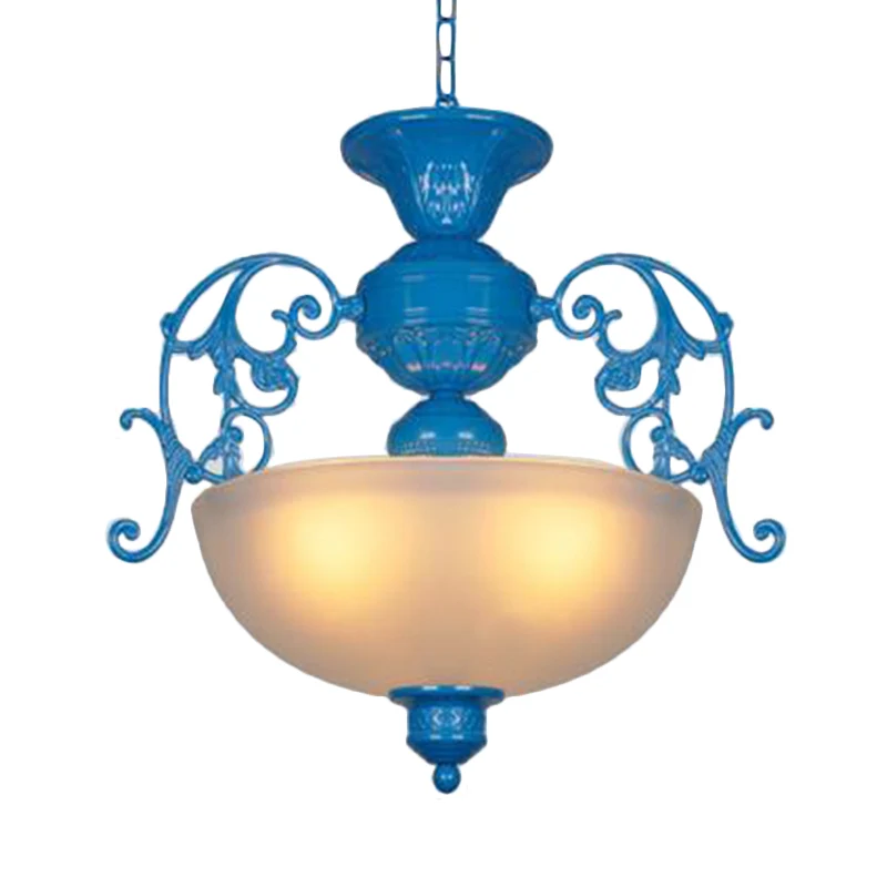 Blauwe kom kroonluchterlamp klassieke stijl metaal 3 lampen woonkamer hanglamp Clearhalo