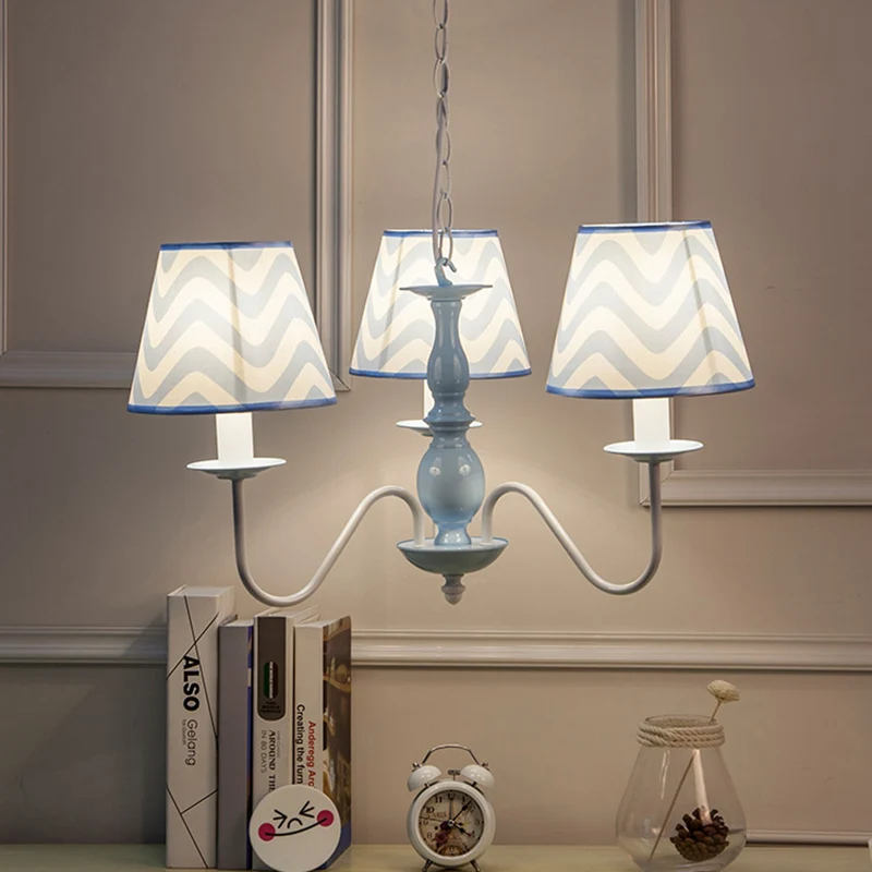 Blauwe zigzag hanglamp met stoffen kap moderne metalen kroonluchter voor kinderslaapkamer Clearhalo