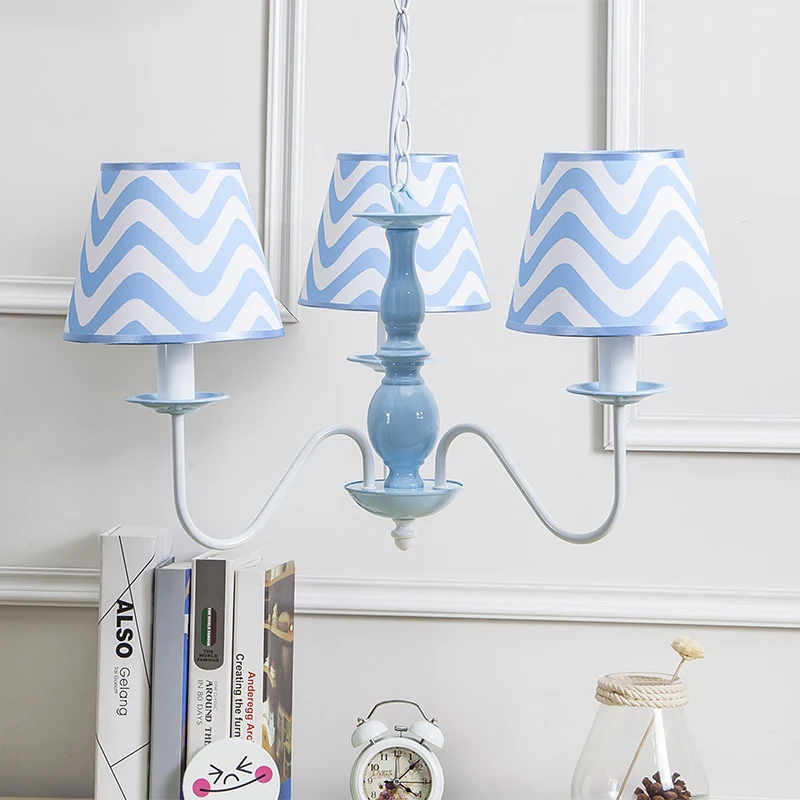 Blauwe zigzag hanglamp met stoffen kap moderne metalen kroonluchter voor kinderslaapkamer Clearhalo
