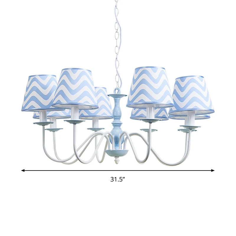 Blauwe zigzag hanglamp met stoffen kap moderne metalen kroonluchter voor kinderslaapkamer Clearhalo