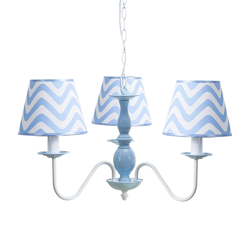 Blauwe zigzag hanglamp met stoffen kap moderne metalen kroonluchter voor kinderslaapkamer Clearhalo