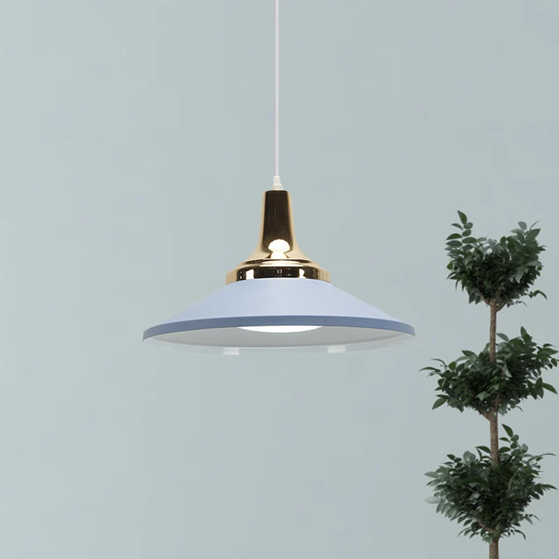 Blauw/groen 1-koppige hanglamp retrostijl met metalen kegelvormige kap, hanglamp voor nachtkastje Clearhalo