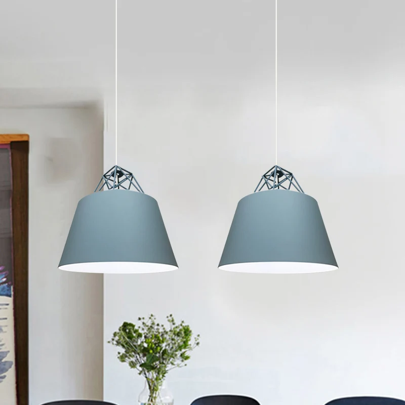 Blauw/paars/roze kegelvormige hanglamp Hedendaags Metaal 1-lichts restaurantplafondlamp Clearhalo