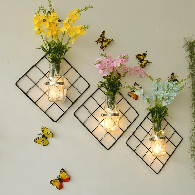 Blauw/roze/geel bloem muur lichtslingers moderne glazen pot Twinkle Light voor Cafe Tea Shop Clearhalo