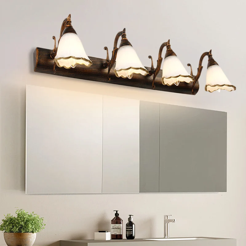 Bloem Badkamer Wandlamp Klassiek Opaal Glas 2/3/4 Lichten Brons/Wit Make-Up Verlichting Clearhalo