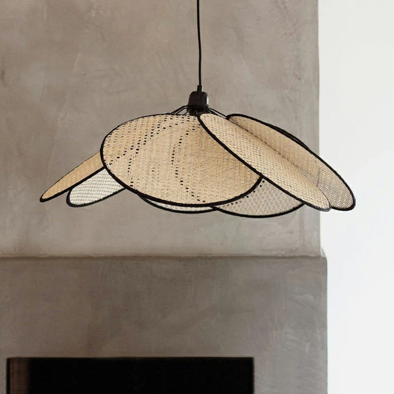 Bloemachtige plafondverlichting Aziatische stijl rotan 1-lamps houten hanglamp voor theesalon Clearhalo