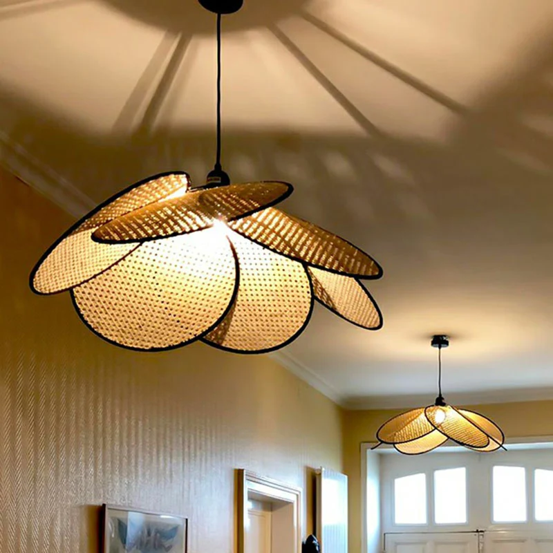 Bloemachtige plafondverlichting Aziatische stijl rotan 1-lamps houten hanglamp voor theesalon Clearhalo