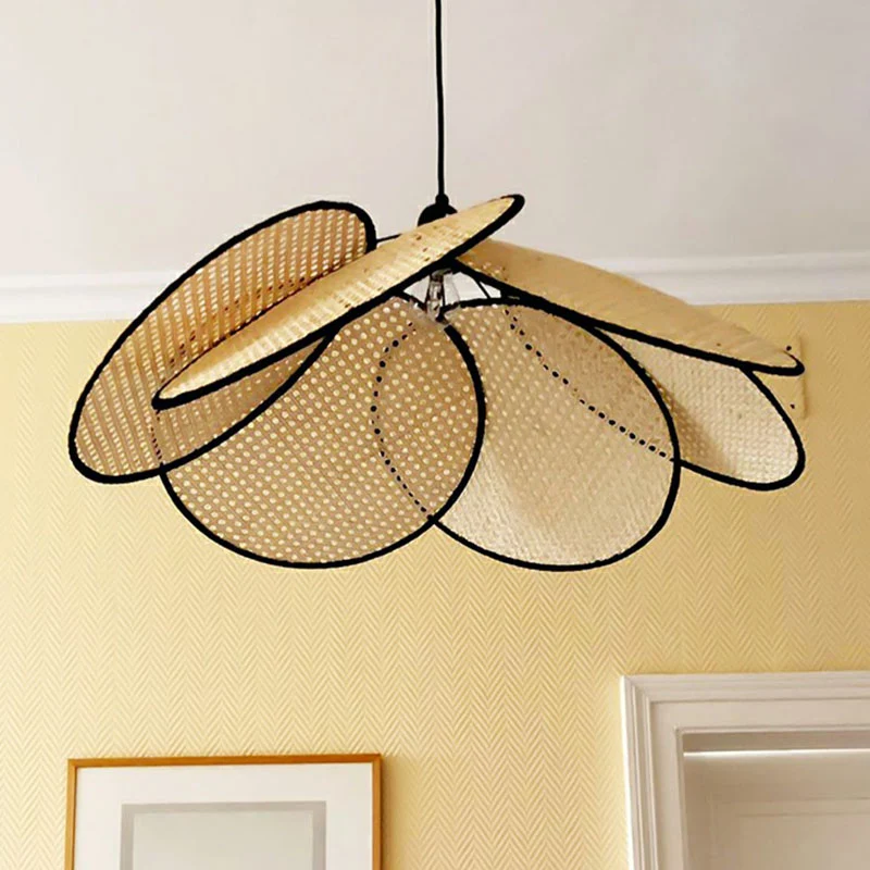 Bloemachtige plafondverlichting Aziatische stijl rotan 1-lamps houten hanglamp voor theesalon Clearhalo