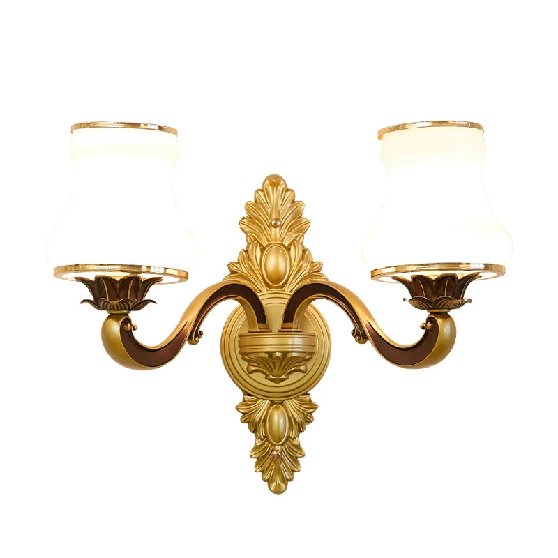 Bloemen crèmekleurige glazen wandlamp Vintage woonkamer wandlamp goud Clearhalo