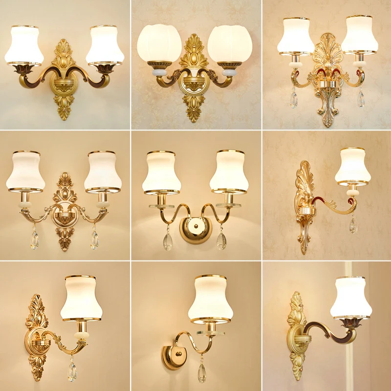 Bloemen crèmekleurige glazen wandlamp Vintage woonkamer wandlamp goud Clearhalo