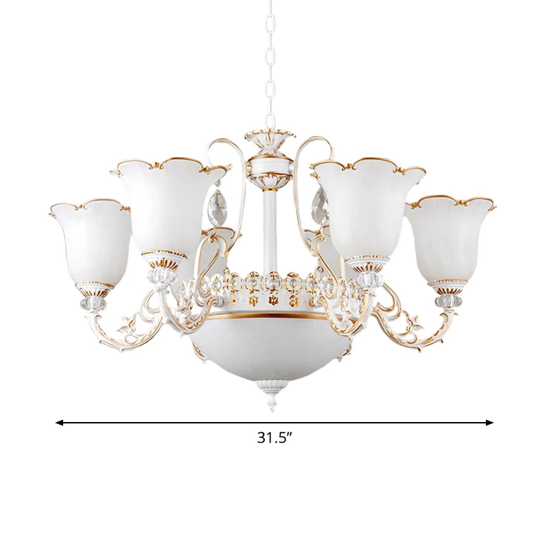 Bloemen eetkamer omhoog/omlaag hanglamp Traditioneel opaalglas 3/5/11-lamps witte kroonluchterlamp Clearhalo