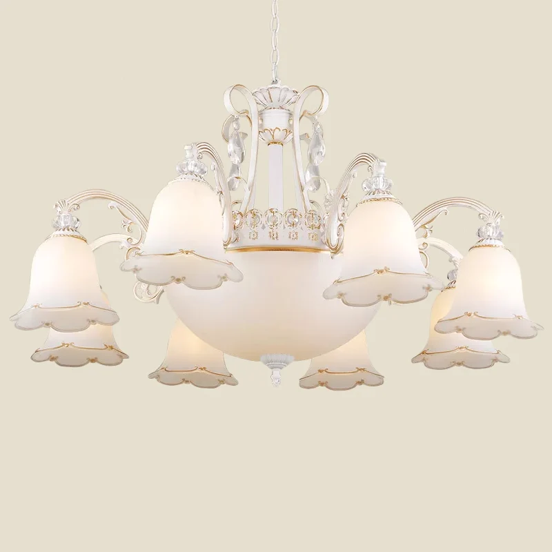 Bloemen eetkamer omhoog/omlaag hanglamp Traditioneel opaalglas 3/5/11-lamps witte kroonluchterlamp Clearhalo