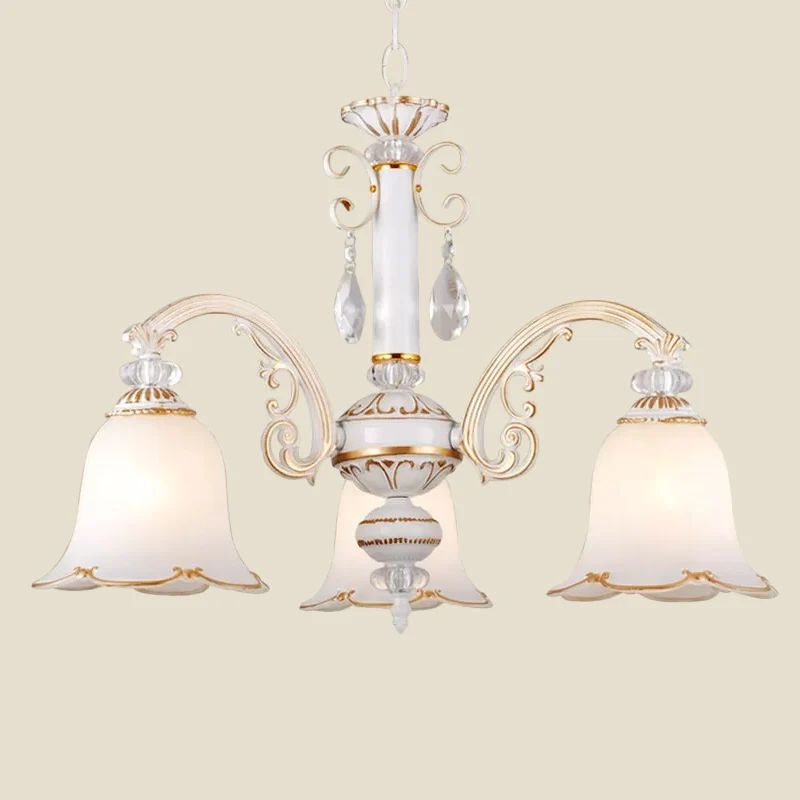 Bloemen eetkamer omhoog/omlaag hanglamp Traditioneel opaalglas 3/5/11-lamps witte kroonluchterlamp Clearhalo