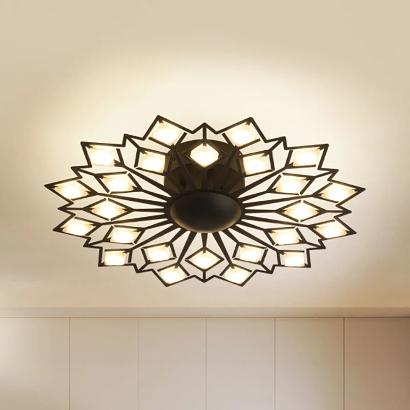 Bloemen inbouwlamp eigentijds metaal zwart/wit LED slaapkamer plafondgemonteerd armatuur Clearhalo