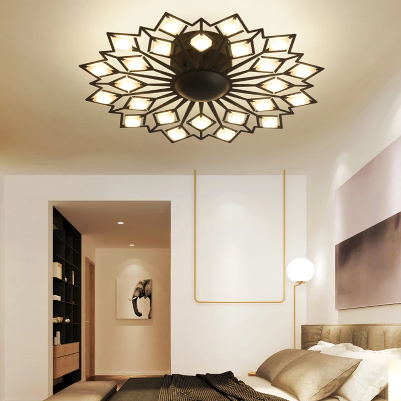 Bloemen inbouwlamp eigentijds metaal zwart/wit LED slaapkamer plafondgemonteerd armatuur Clearhalo