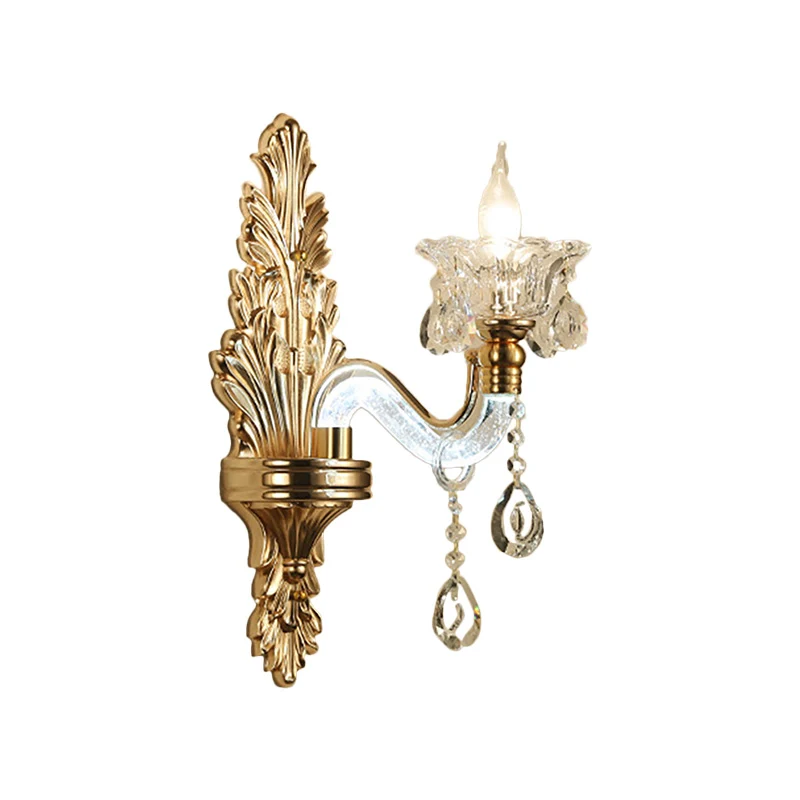 Bloemen wandkandelaar modernistische stijl helder kristal 1/2-licht gouden wandlamp met gebogen arm voor woonkamer Clearhalo