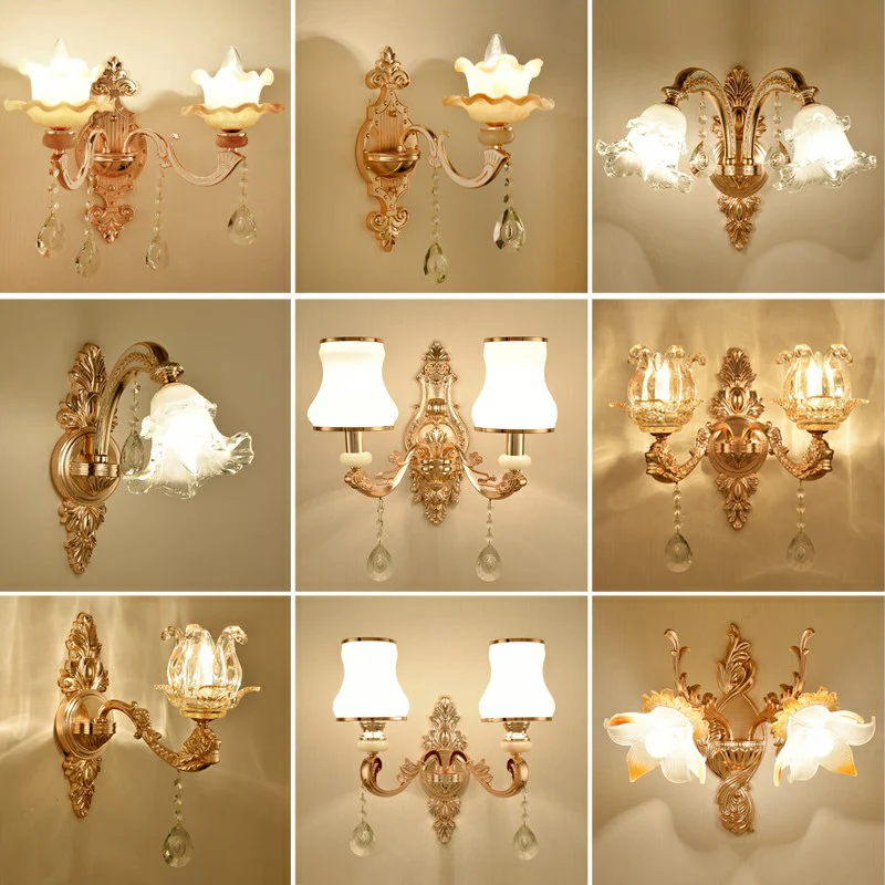 Bloemenglazen wandverlichtingsarmatuur Traditionele 2-lichts gangwandlamp goud Clearhalo
