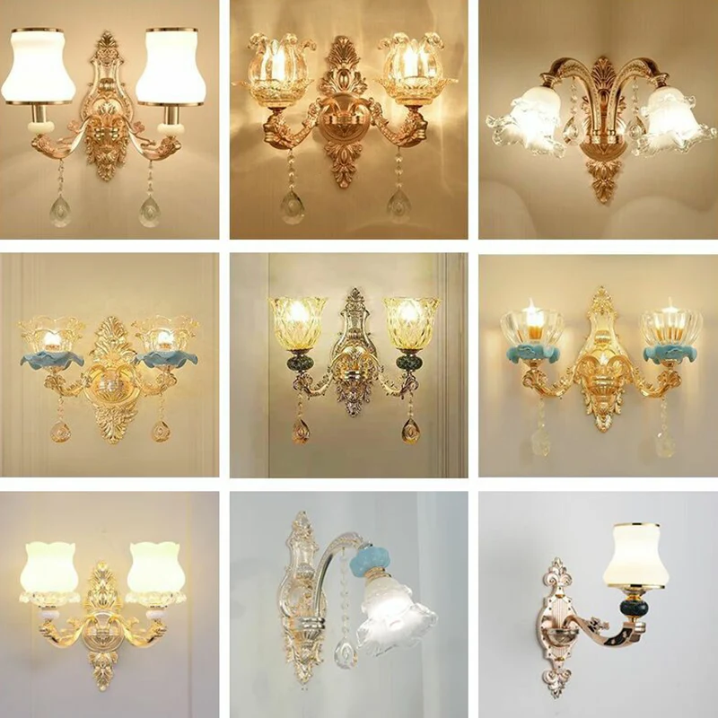 Bloemenglazen wandverlichtingsarmatuur Traditionele 2-lichts gangwandlamp goud Clearhalo
