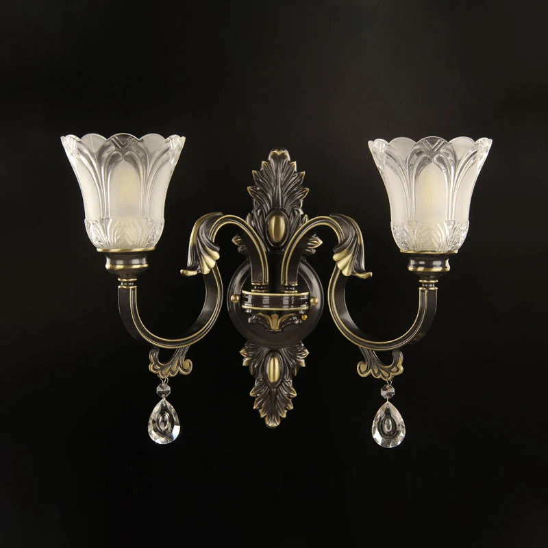 Bloemenschaduw Wandkandelaar Verlichting Modernisme 2 Lichten Kristallen Druppel Wandmontage Lichtarmatuur zwart en goud C...