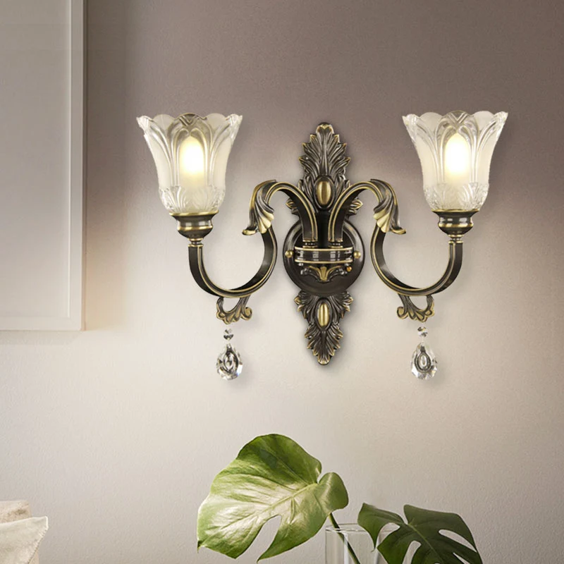 Bloemenschaduw Wandkandelaar Verlichting Modernisme 2 Lichten Kristallen Druppel Wandmontage Lichtarmatuur zwart en goud C...
