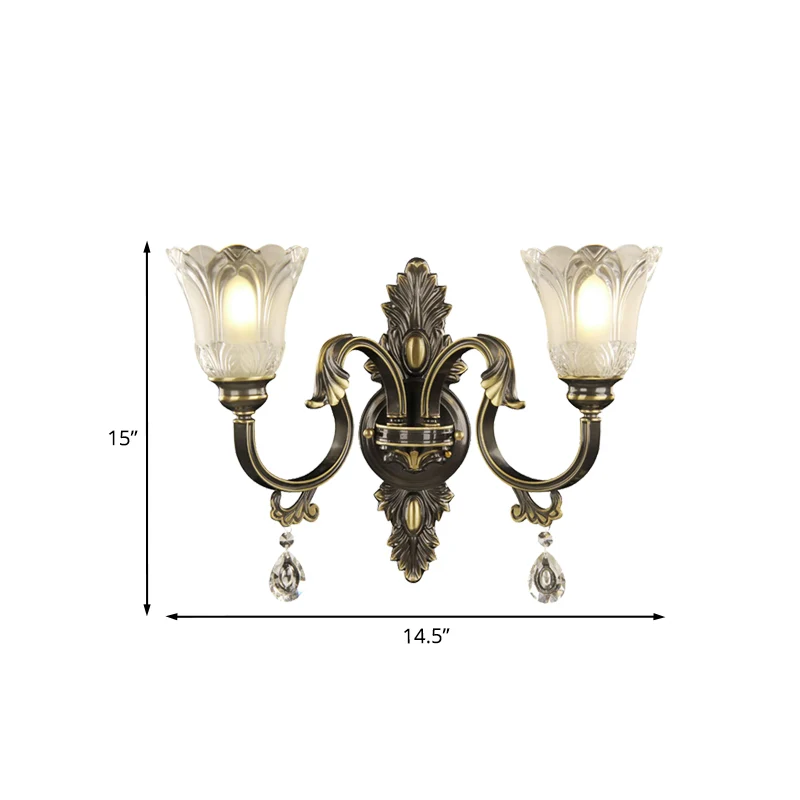 Bloemenschaduw Wandkandelaar Verlichting Modernisme 2 Lichten Kristallen Druppel Wandmontage Lichtarmatuur zwart en goud C...