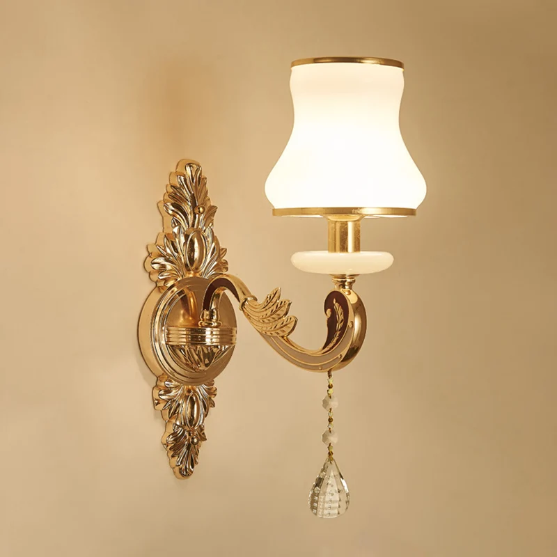 Bloemenwandlamp retrostijl, glazen wandlamp met kristallen drapering goud Clearhalo