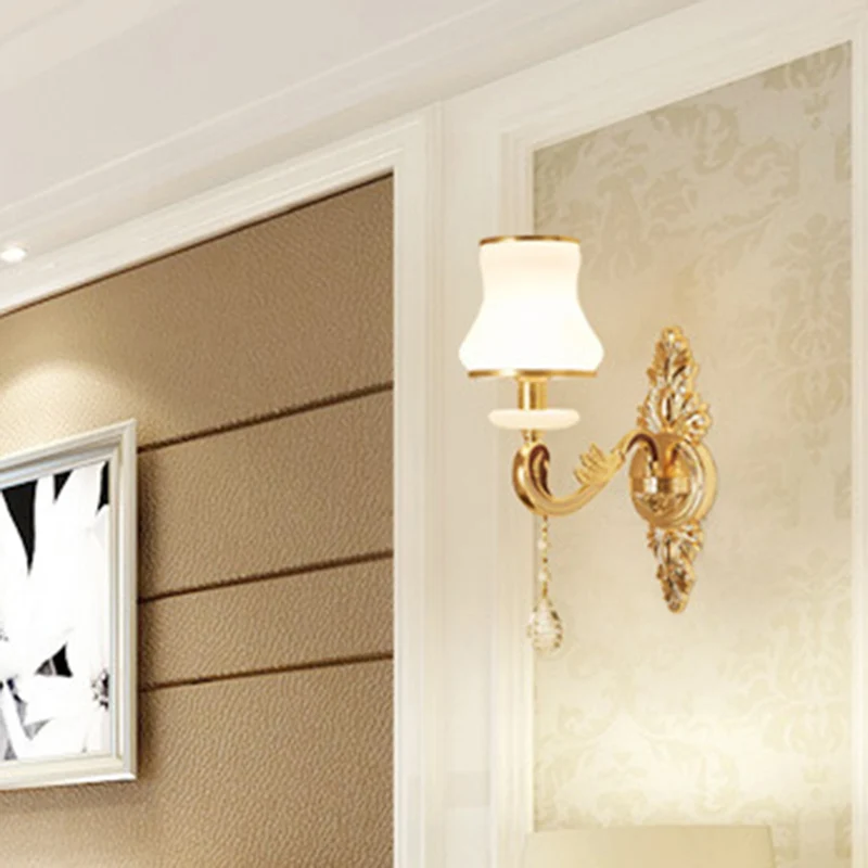 Bloemenwandlamp retrostijl, glazen wandlamp met kristallen drapering goud Clearhalo