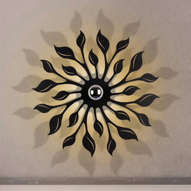 Bloesemwandkandelaar met zwarte afwerking, Scandinavische LED-metalen wandlamp voor woonkamer Clearhalo