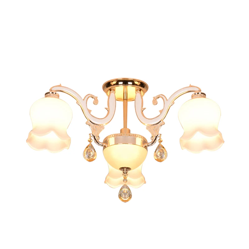 Bloom Eetkamerplafondlamp Eenvoud Crème Glas 4 Koppen Goud Kristal Semi Flush Clearhalo