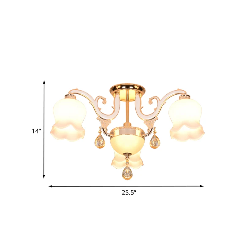 Bloom Eetkamerplafondlamp Eenvoud Crème Glas 4 Koppen Goud Kristal Semi Flush Clearhalo