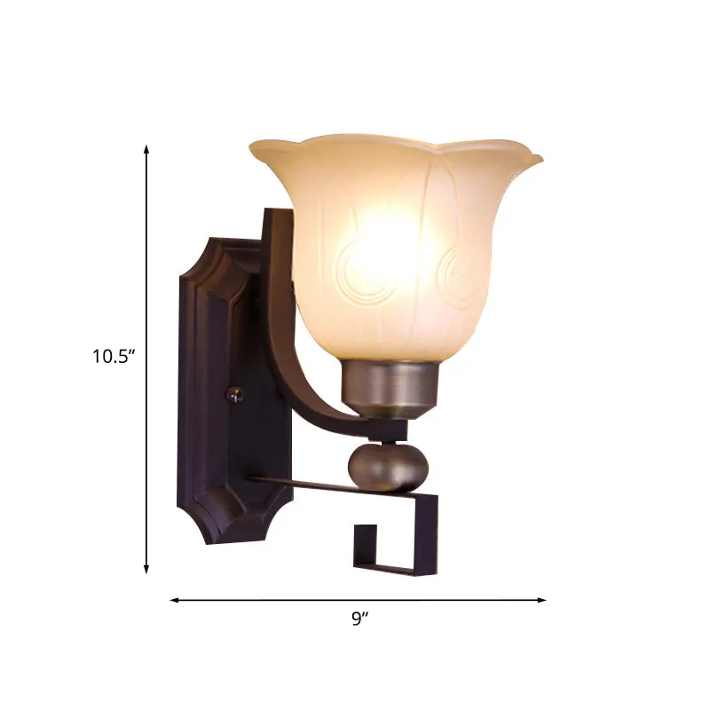 Bloom Slaapkamer Wandkandelaar Licht Traditionalistisch Matglas 1 Lamp Zwarte Wandverlichtingsarmatuur Clearhalo