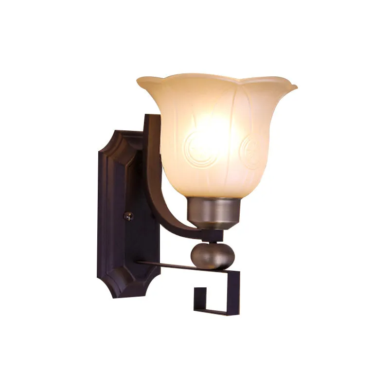 Bloom Slaapkamer Wandkandelaar Licht Traditionalistisch Matglas 1 Lamp Zwarte Wandverlichtingsarmatuur Clearhalo
