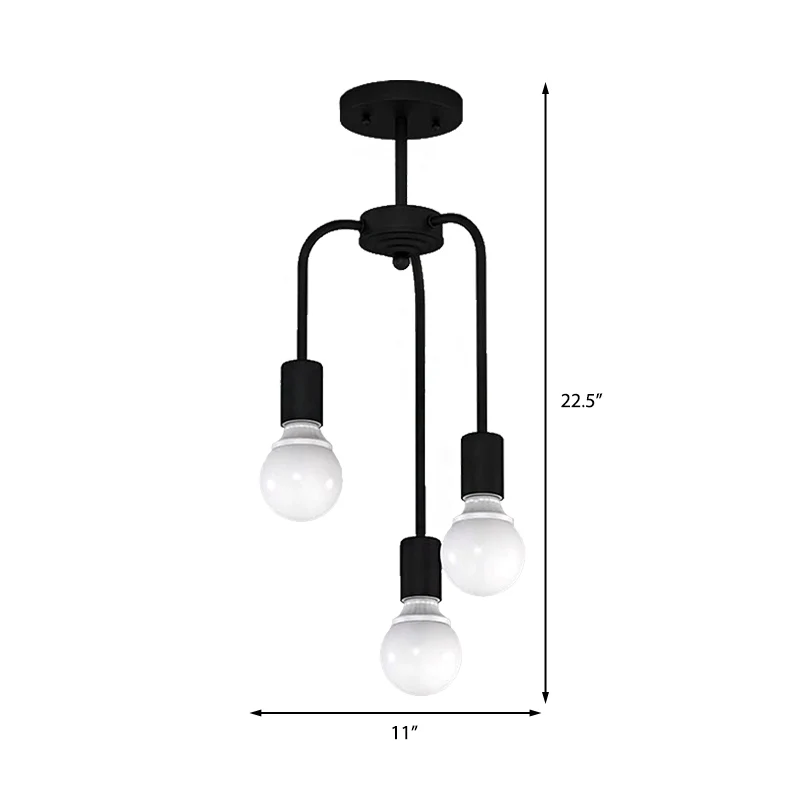 Blootgestelde keuken semi-inbouwlamp Vintage industrieel metaal 3 lampen Zwarte plafondverlichting Clearhalo