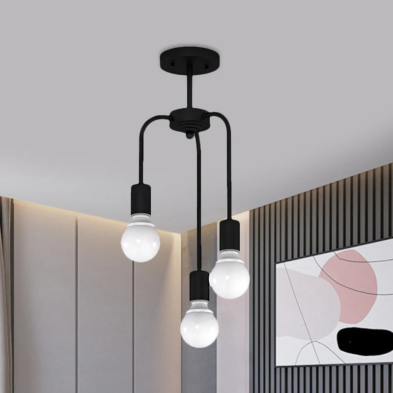 Blootgestelde keuken semi-inbouwlamp Vintage industrieel metaal 3 lampen Zwarte plafondverlichting Clearhalo