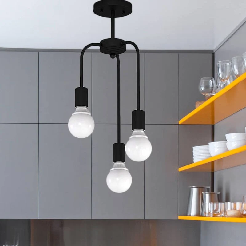 Blootgestelde keuken semi-inbouwlamp Vintage industrieel metaal 3 lampen Zwarte plafondverlichting Clearhalo